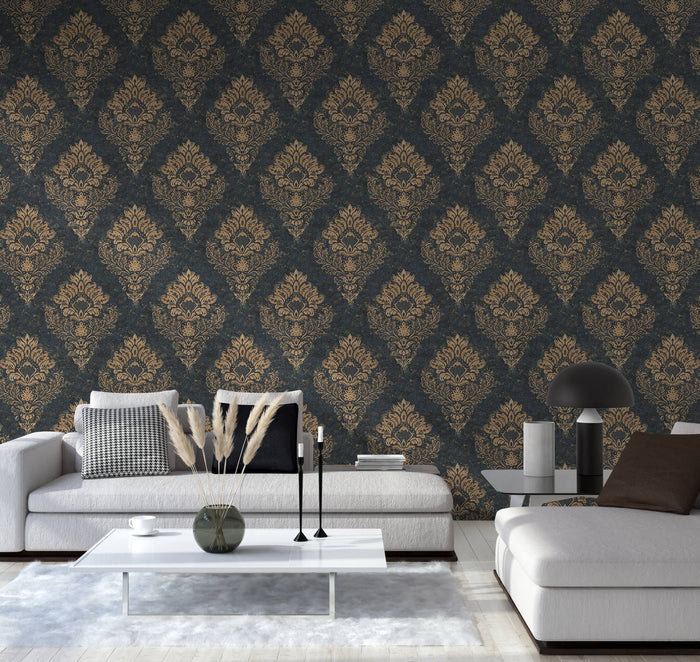 St. Petersberg Baroque Wallpaper - Navy