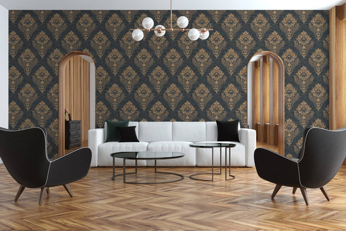 St. Petersberg Baroque Wallpaper - Navy