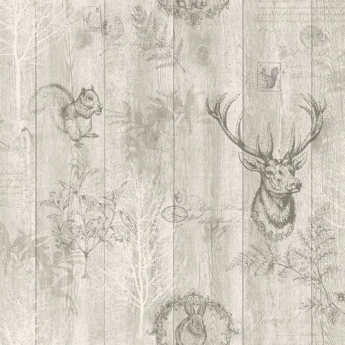Stag Wood Panel Wallpaper – Beige/Metallic – Discontinuing
