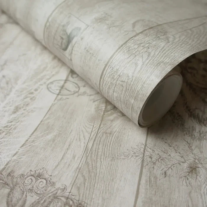 Stag Wood Panel Wallpaper – Beige/Metallic – Discontinuing