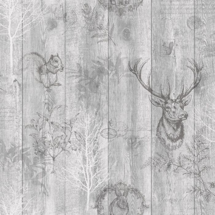 Stag Wood Panel Wallpaper – Grey – Discontinuing
