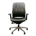 Refurbished Steelcase Amia brown leather office chair with platinum frame, ergonomic design