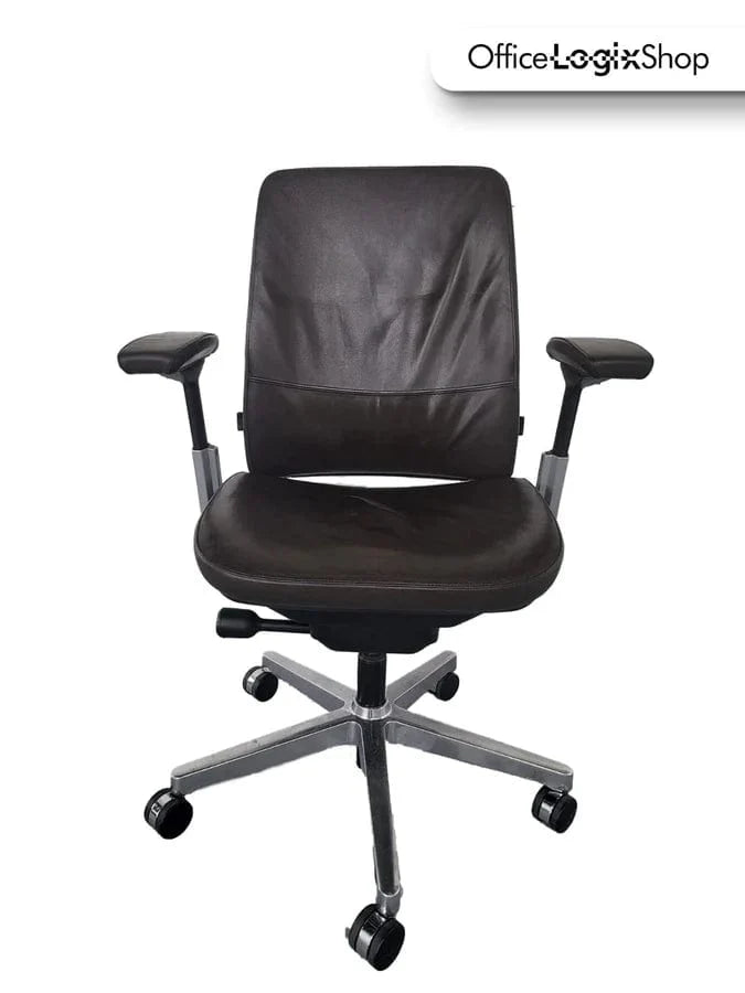 Refurbished Steelcase Amia brown leather office chair with platinum frame from Office Logix Shop