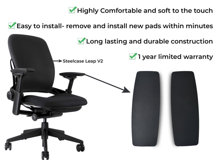Steelcase Leap V2 office chair with new black arm pads, replacement parts by Office Logix Shop