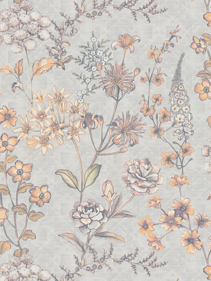 Stockholm Floral Wallpaper - Grey Orange