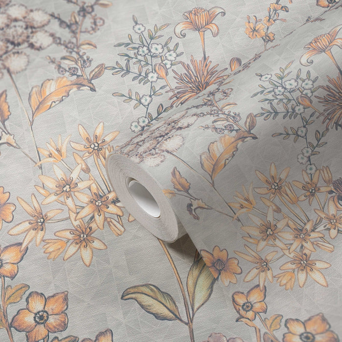 Stockholm Floral Wallpaper - Grey Orange