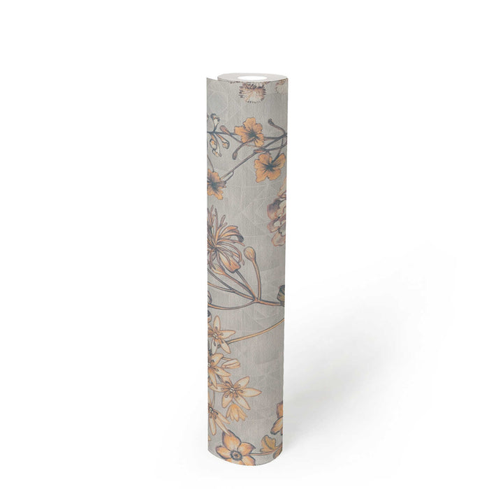 Stockholm Floral Wallpaper - Grey Orange