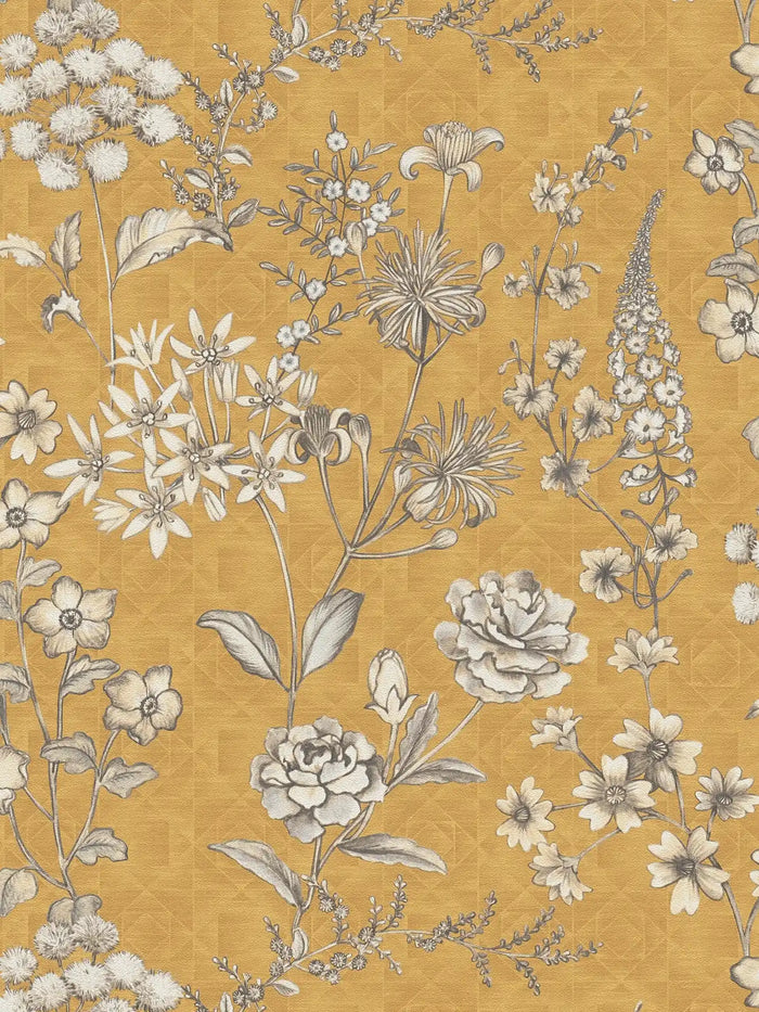 Stockholm Floral Wallpaper - Yellow Ochre