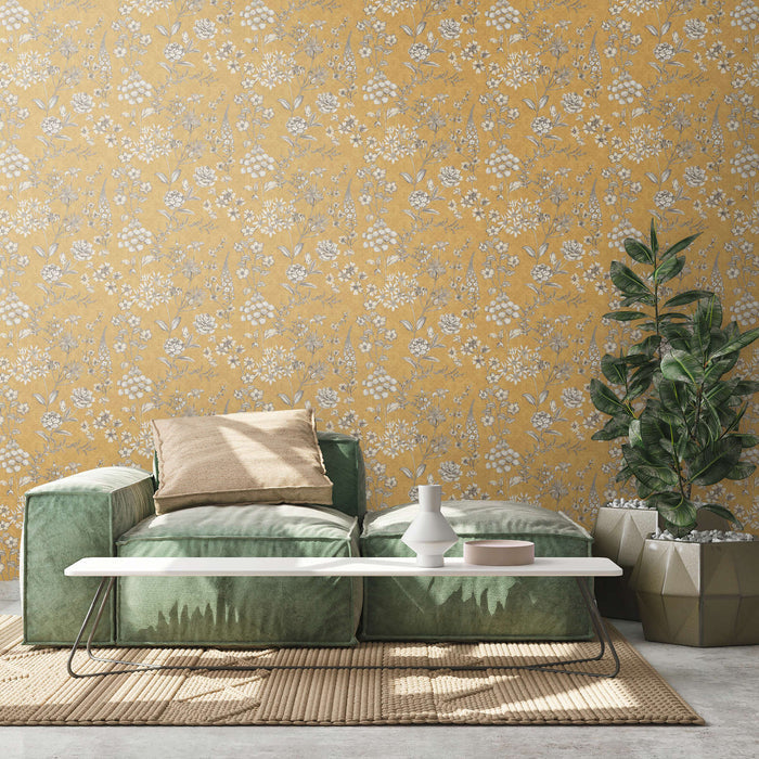 Stockholm Floral Wallpaper - Yellow Ochre
