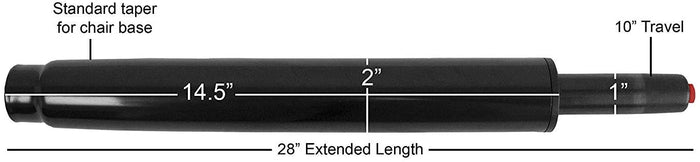 Office chair gas lift cylinder for Herman Miller Aeron conversion, black, with measurement labels.