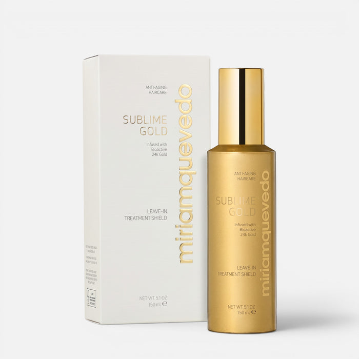 Shop Rescue Spa Sublime Gold leave-in hair treatment shield in a gold bottle with matching white product box.