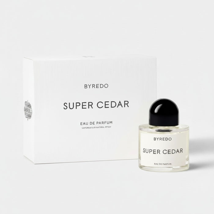Shop Rescue Spa BYREDO Super Cedar Eau de Parfum, a genderless woody fragrance with a black cap.