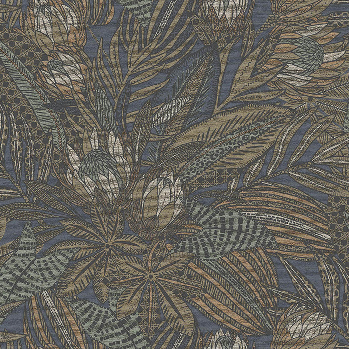 Susara  - Protea Floral Metallic Wallpaper - Navy- Discontinuing