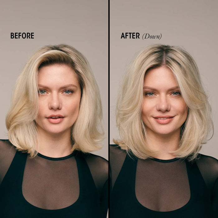 Shop Rescue Spa Swept Up Volume Powder Spray before and after comparison showing increased hair lift and texture