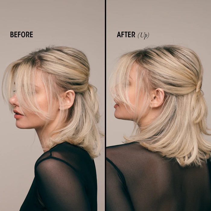 Shop Rescue Spa Swept Up Volume Powder Spray before and after comparison showing increased hair lift and texture