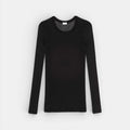 Shop Rescue Spa black long sleeve Pima cotton t-shirt with ribbed texture and eyelash lace trim.
