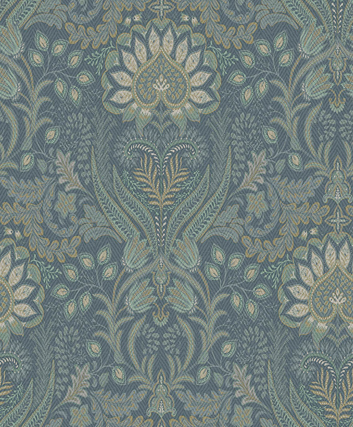 Tahini Damask Bead Wallpaper - Blue - Discontinuing