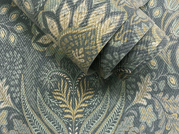 Tahini Damask Bead Wallpaper - Blue - Discontinuing