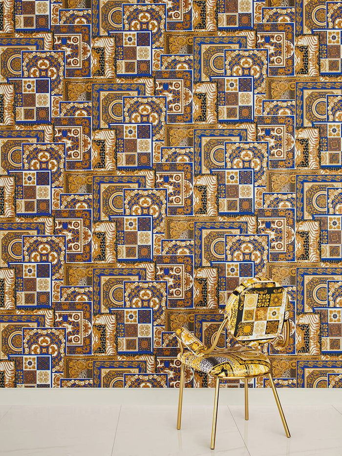 Versace Tapestry Wallpaper - Gold/Blue/White