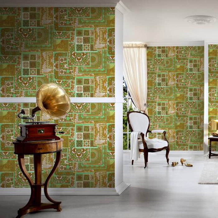 Versace Tapestry Wallpaper - Gold/Green/Brown