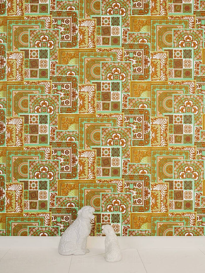 Versace Tapestry Wallpaper - Gold/Green/Brown