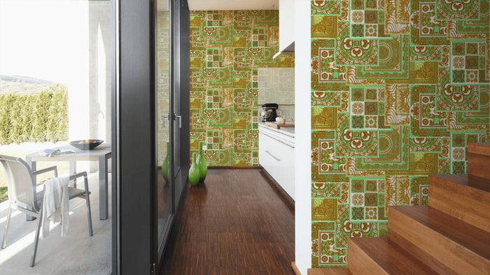 Versace Tapestry Wallpaper - Gold/Green/Brown