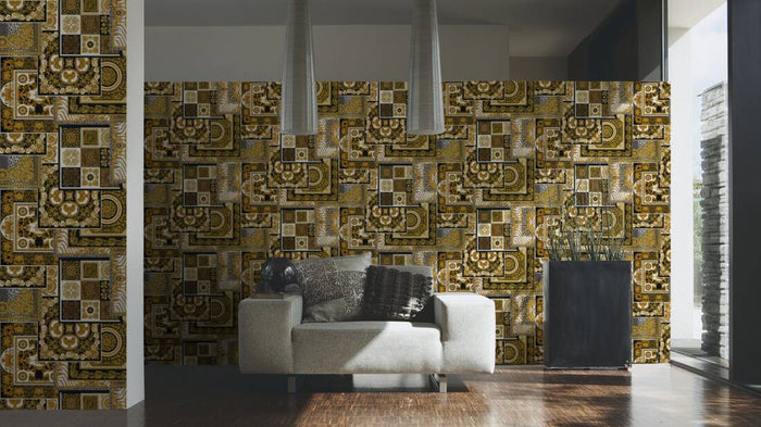 Versace Tapestry Wallpaper - Gold/Silver/Black/White