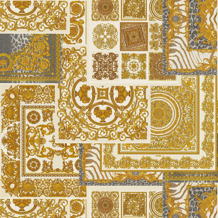 Versace Tapestry Wallpaper - Gold/Silver/Grey/Creme