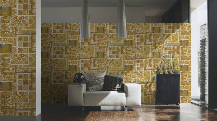 Versace Tapestry Wallpaper - Gold/Silver/Grey/Creme