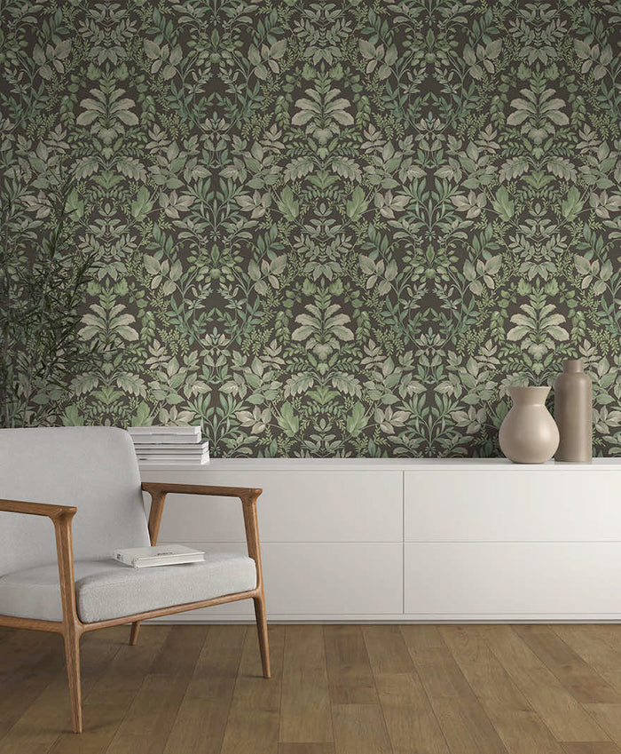 Tavira - Leafy Wonderland Wallpaper - Charcoal/Green