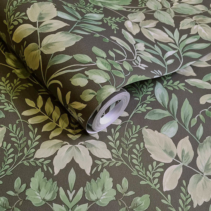 Tavira - Leafy Wonderland Wallpaper - Charcoal/Green