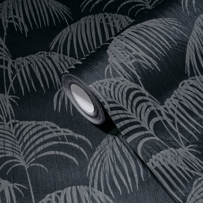 Textured Palm Silk Wallpaper - Black and Grey - Discontinuing