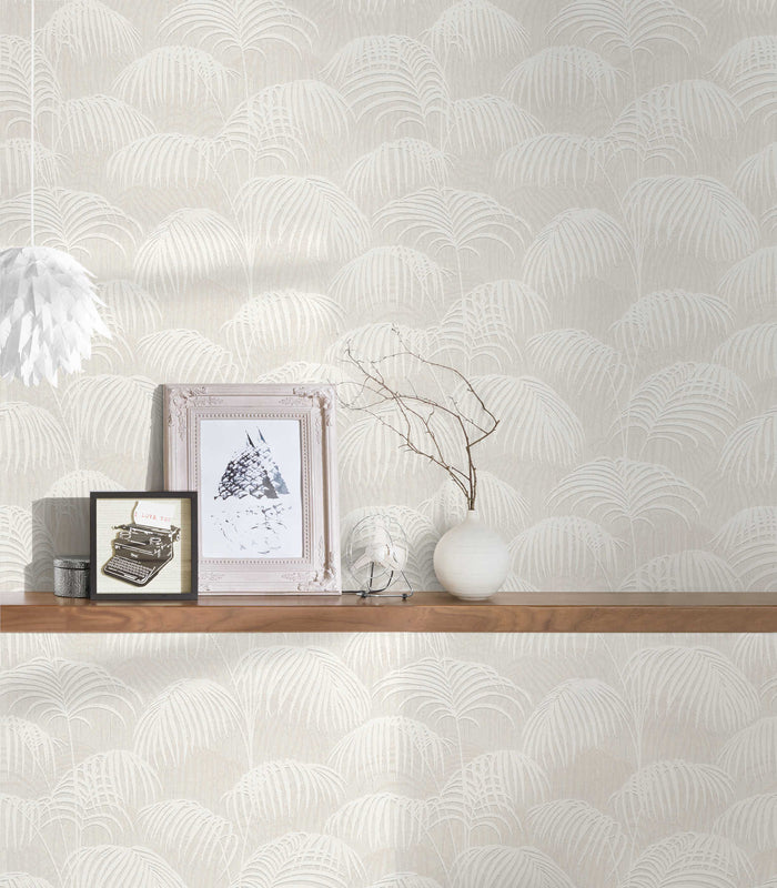Textured Palm Silk Wallpaper - Cream and White - Discontinuing