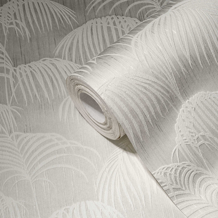 Textured Palm Silk Wallpaper - Cream and White - Discontinuing