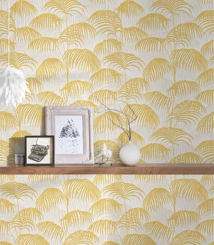 Textured Palm Silk Wallpaper - Yellow and White - Discontinuing