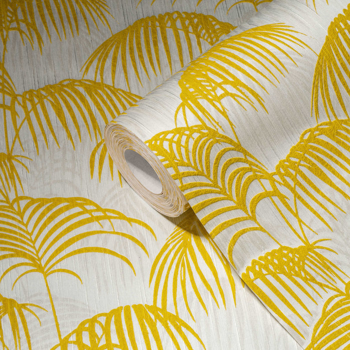Textured Palm Silk Wallpaper - Yellow and White - Discontinuing