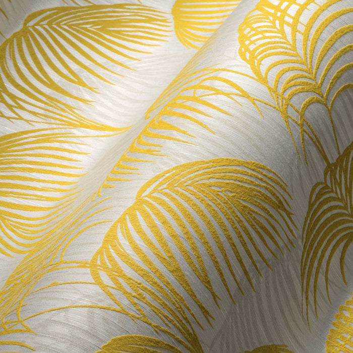 Textured Palm Silk Wallpaper - Yellow and White - Discontinuing