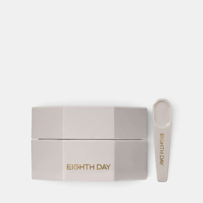 Shop Rescue Spa Eighth Day The Intensive Moisturizer in a hexagonal white jar with a matching applicator spoon