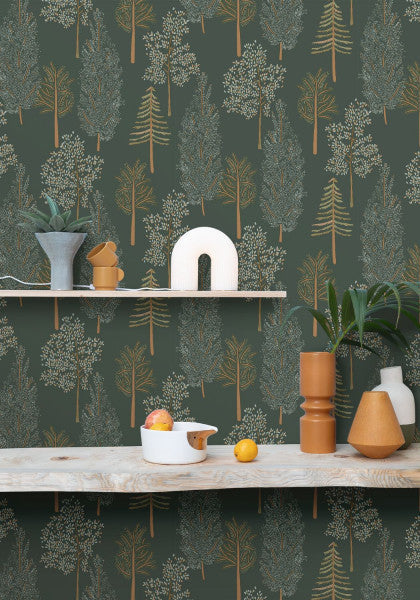 The Tree House Wallpaper - Vert Kaki - Discontinuing