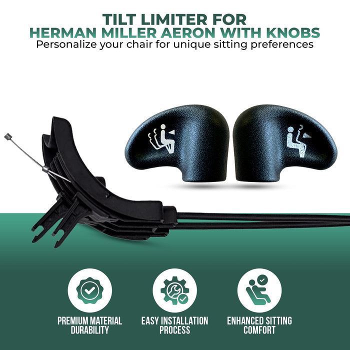 Tilt limiter with knobs for Herman Miller Aeron chair, shown on green background, Office Logix Shop