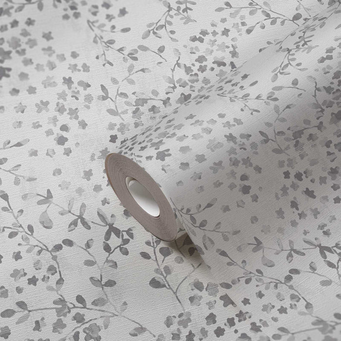 Tiny Tendrils Wallpaper - Grey/Silver/White