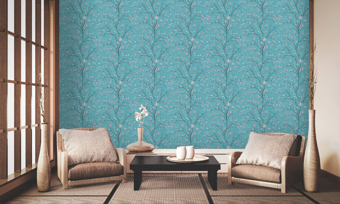 Tokyo Cherry Blossom Wallpaper - Turquoise