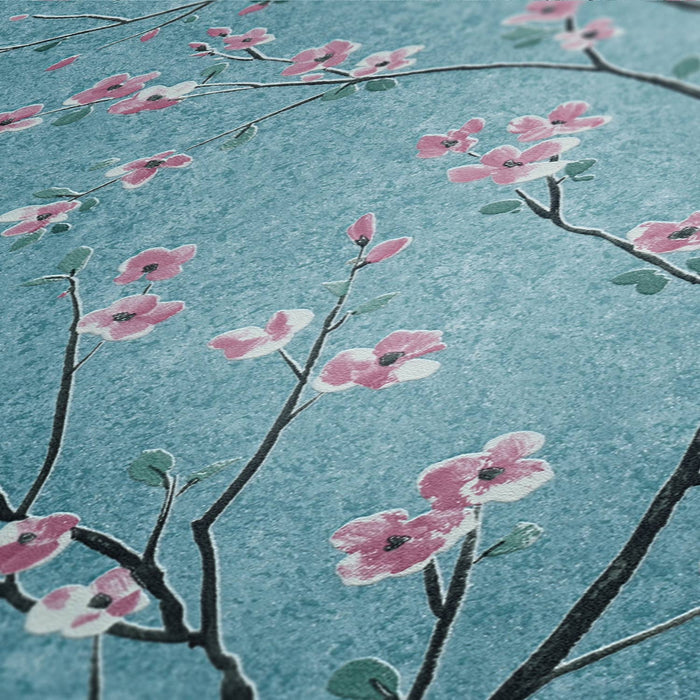 Tokyo Cherry Blossom Wallpaper - Turquoise