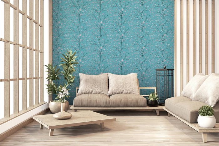 Tokyo Cherry Blossom Wallpaper - Turquoise