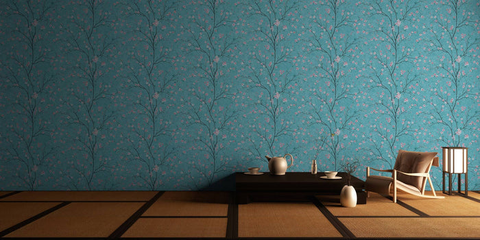 Tokyo Cherry Blossom Wallpaper - Turquoise