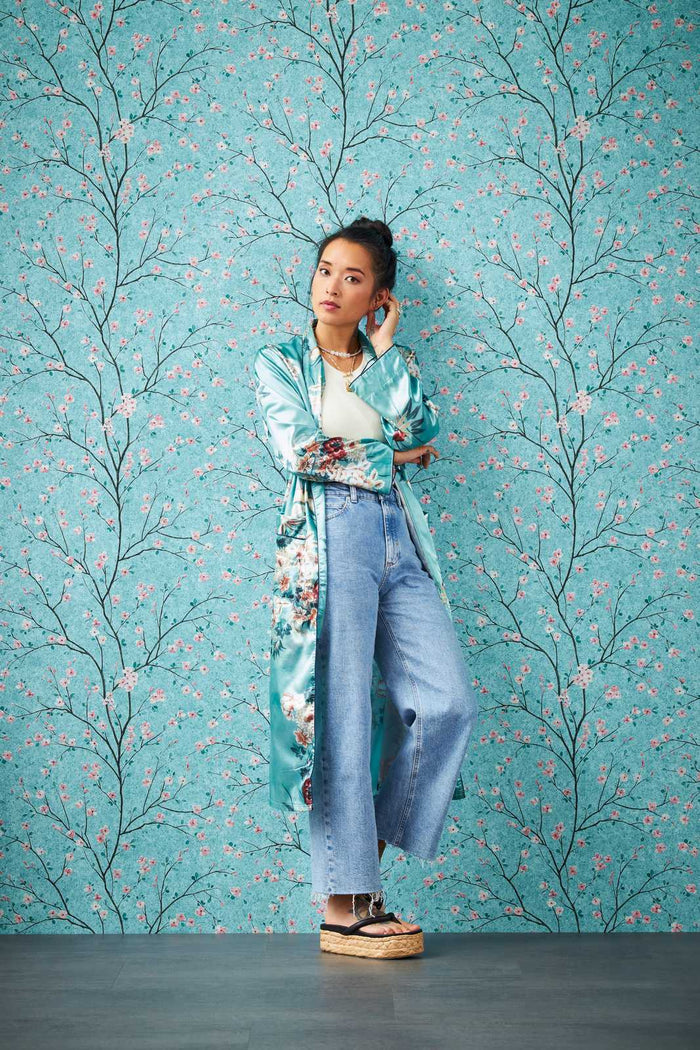 Tokyo Cherry Blossom Wallpaper - Turquoise