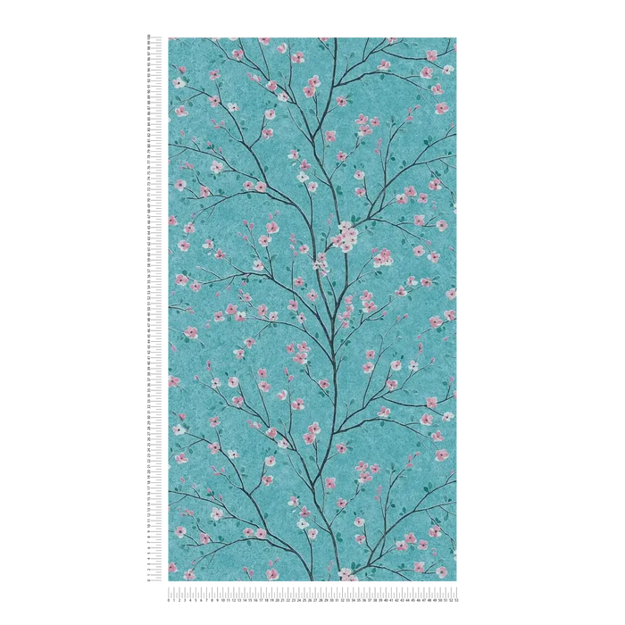 Tokyo Cherry Blossom Wallpaper - Turquoise