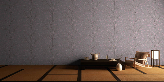 Tokyo Cherry Blossom Wallpaper- Grey/Pink