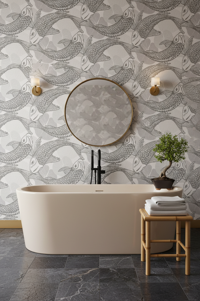 Bathroom - Tokyo Fish Bowl Wallpaper Dark Grey 37859-1