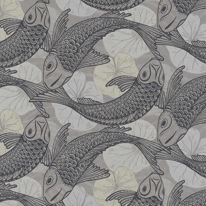 Tokyo Fish Bowl Wallpaper - Grey/Black - Discontinuing